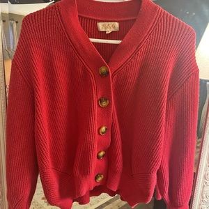 SOLD. Pink boutique button down sweater with pockets